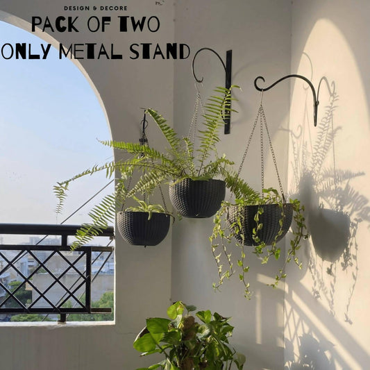 2 Pcs New Iron Garden Wall Hanging Flower Plant Hook Pot Bracket Hook Shelf Holder Stand Black - ValueBox