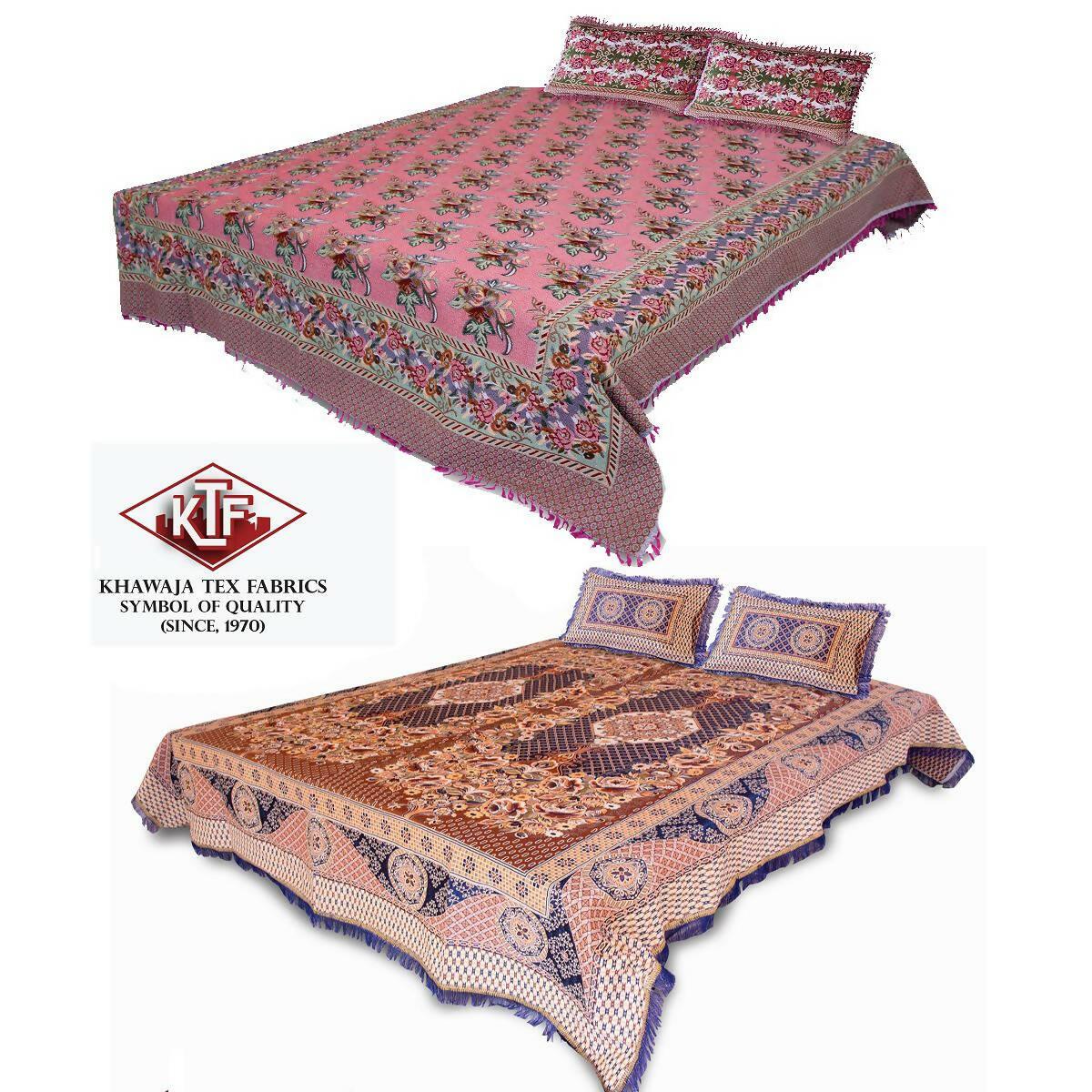 Pack of 2 Bedsheets Khawaja KING size bed sheet jacquard bed set bedsheets with 4 pillow covers A6 - ValueBox