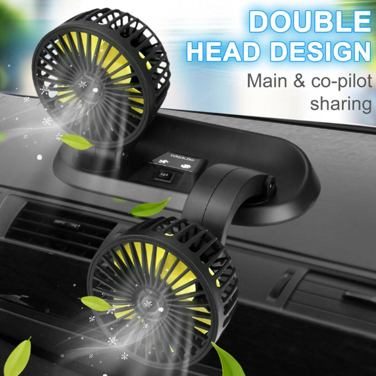 Car Fan Car Cooling Fan 360° Adjustable Dual Head Cooling Air Fan