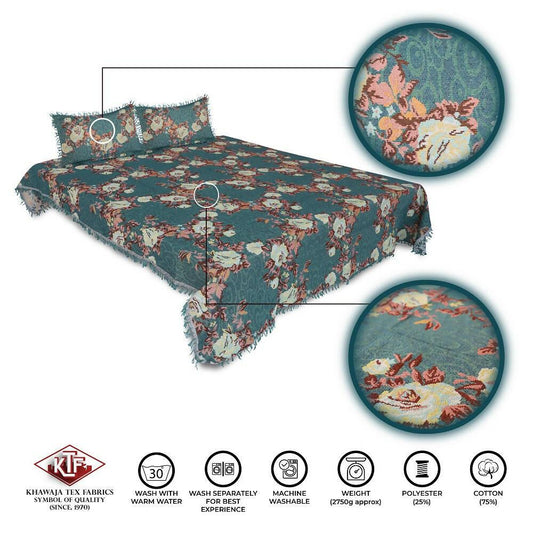 Khawaja King size double bed sheet jacquard traditional hand crafted bed set gultex style multani cotton polyester bed cover with 2 pillow covers A29 - ValueBox