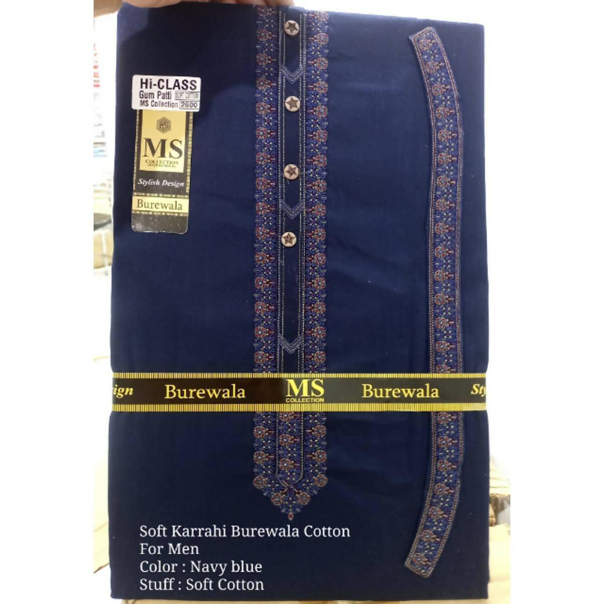 Karrahi Soft cotton Suit For Men | Unstitched Suiting For men | Pure Soft Cotton Navy Blue Color. - ValueBox