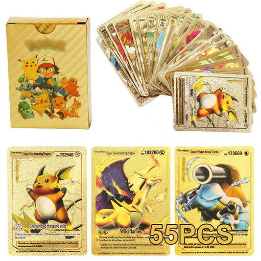 55pcs Pokemon Gold Foil Cards Anime Cartoon Pokemon English Version Tcg Card For Fans Collection - ValueBox