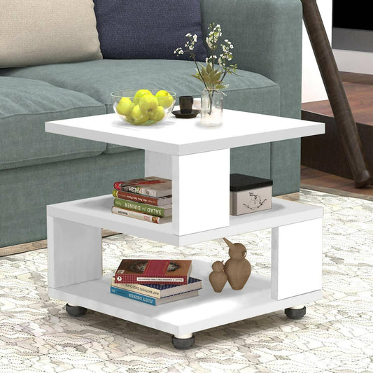 Cubic End Table Wooden Bedside Table,3-Tier Open Shelves Nightstand Storage Table Modern Lacquer Nightstand for Bedroom Sofa Side Table Light Walnut 40x40x45cm m - ValueBox