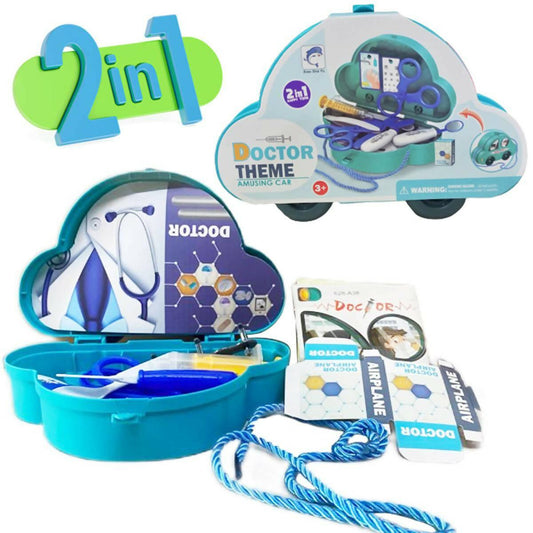2 in 1 Happy Times Doctor Theme Amusing Briefcase Car Set - Size Approx. 8 inch - Doctor Mini Briefcase Car - Blue - ValueBox