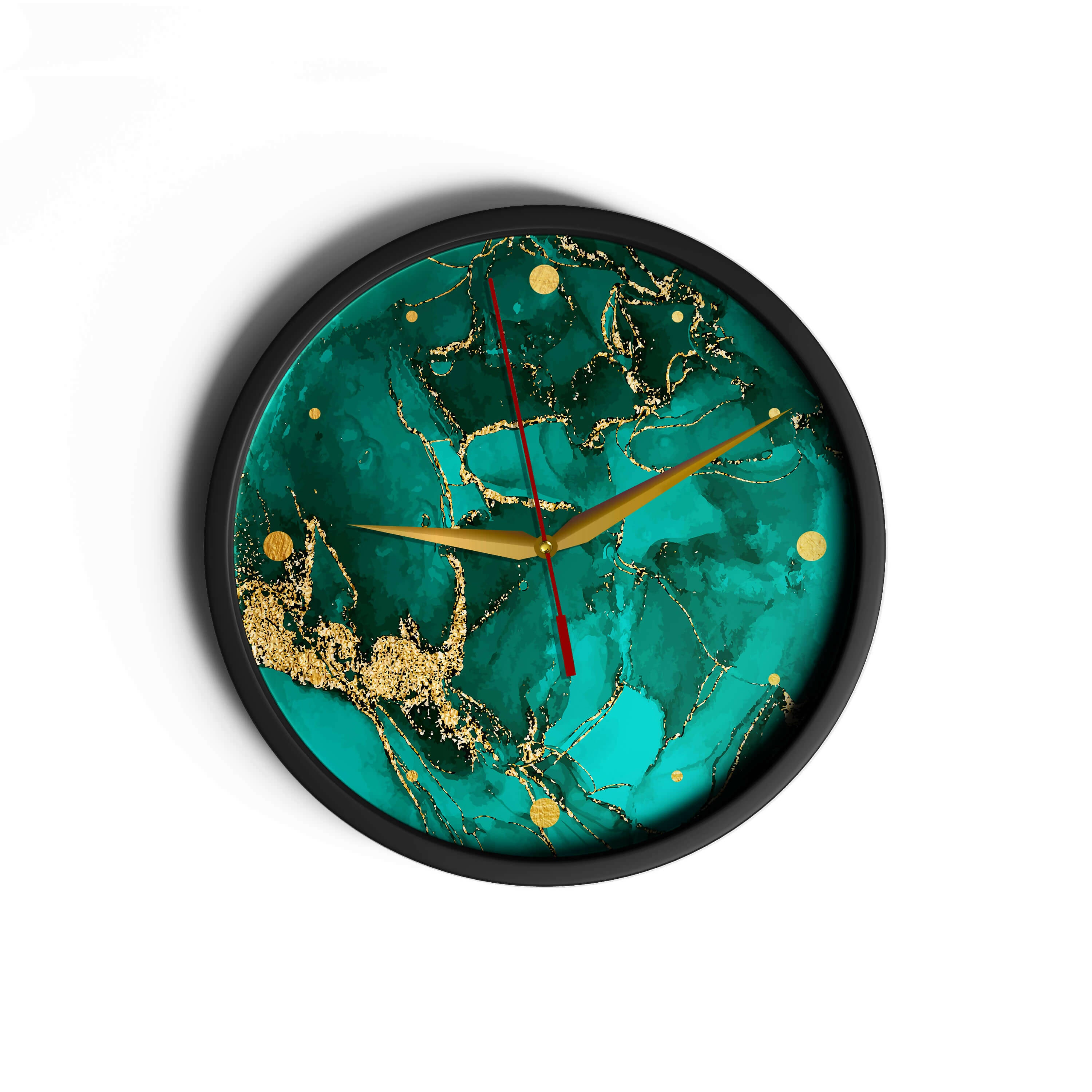 Emerald Green & Gold Fluid Style | Wall Clock