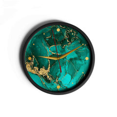 Emerald Green & Gold Fluid Style | Wall Clock