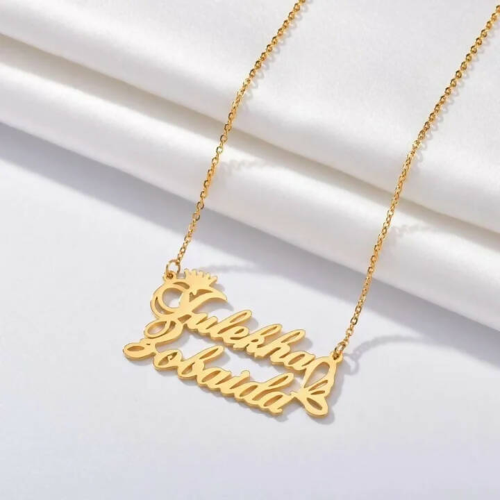24K Gold Plated Couple Name Locket For Girls, Customize Name Necklace for girls with jewellery box Double Name Necklace