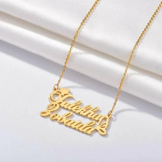 24K Gold Plated Couple Name Locket For Girls, Customize Name Necklace for girls with jewellery box Double Name Necklace - ValueBox