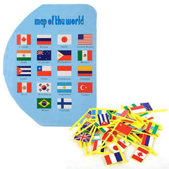 Educational Wooden World Map with 36 National Flags for Montessori Kids - ValueBox
