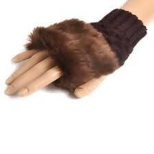 Fashion Women Faux Rabbit Furr Hand Wrist Warmer Winter Fingerless Knitted Gloves - ValueBox