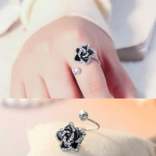 Luxurious Black Flower Zircon Ring - ValueBox