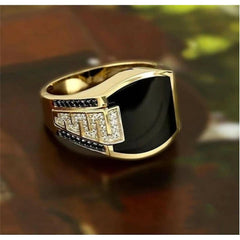 Classic Gold Color Inlaid Black Stone Zircon Ring for Men - ValueBox