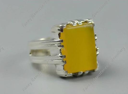 Natural Yemeni Yellow Agate Sterling Silver 925 Handmade Aqeeq Women Square Ring, Aqeeq Ring For Men and Women, Yellow Akik Ring Genuine - ValueBox