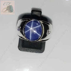 Blue Star Sapphire, Mens Ring, Gemstone Ring Men, Oval Sapphire, Engagement Ring, Gemstone Sterling Silver Ring - ValueBox