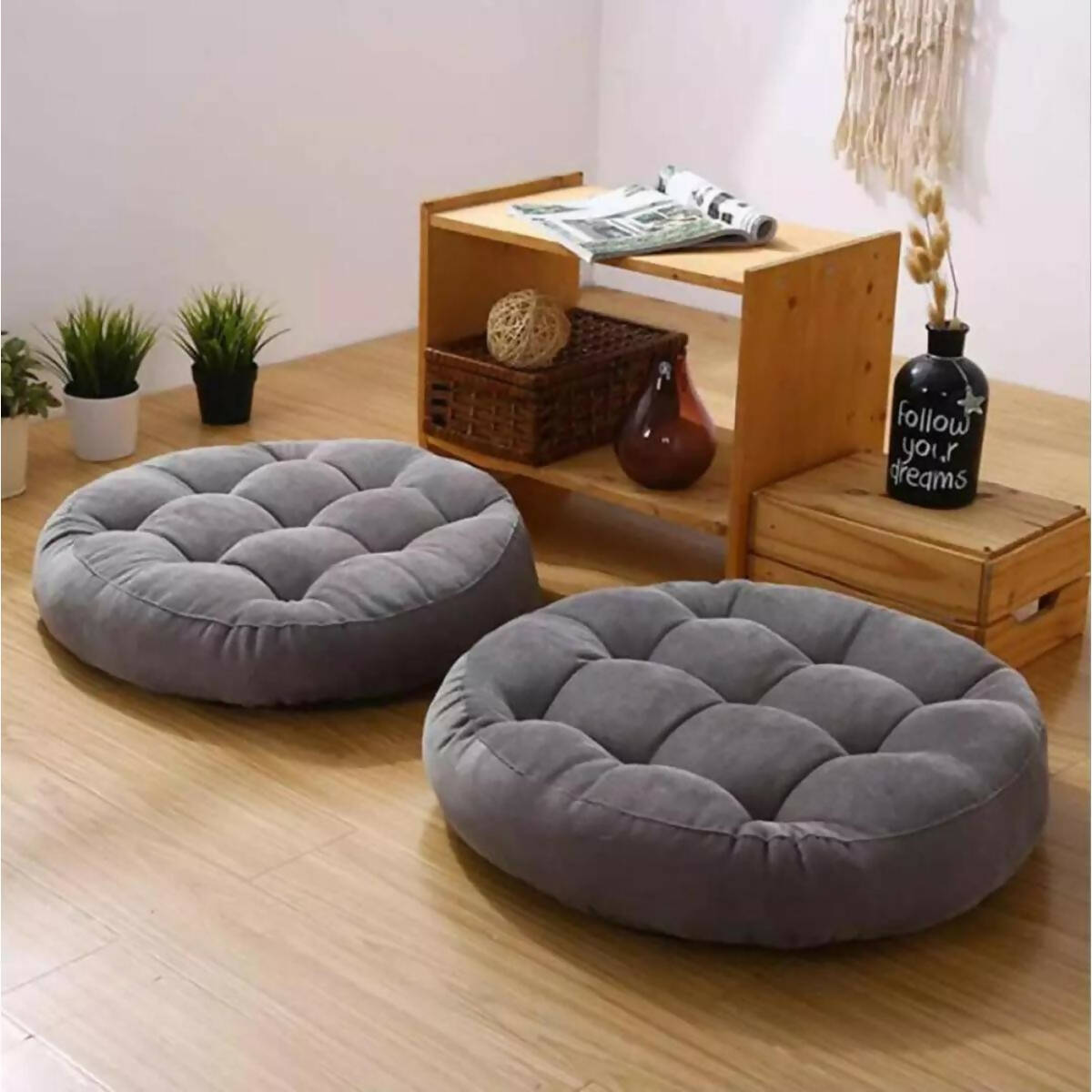 2 Piece - Velvet Round Shape Floor Cushion