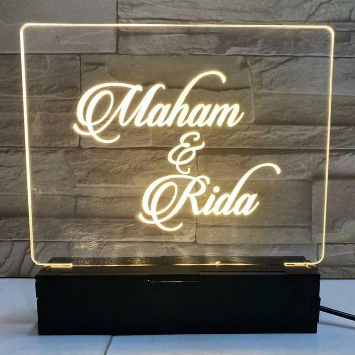 Couple LED Customized Message Name Lamp – Customized Lamp – Couple Name Frame Table Top Decor – Wedding Gifts For Couples – Anniversary Gifts – Couple Gifts – Birthday Gifts – Vallentine Gifts – Night Lamp - ValueBox