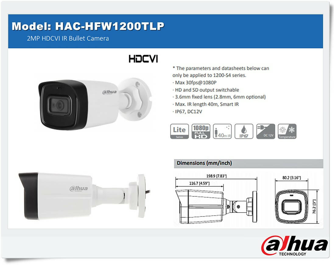 HAC-HFW1200TLP 2MP HDCVI IR Bullet Camera