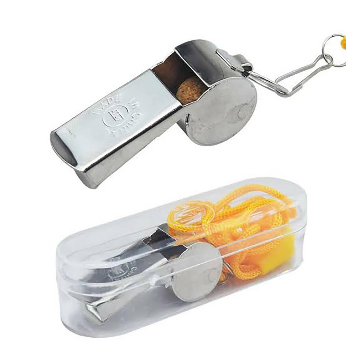 Silver Metal Whistle With Lanyard Pea-Less Safety Whistle Football Soccer Referee Sporting Goods - ValueBox