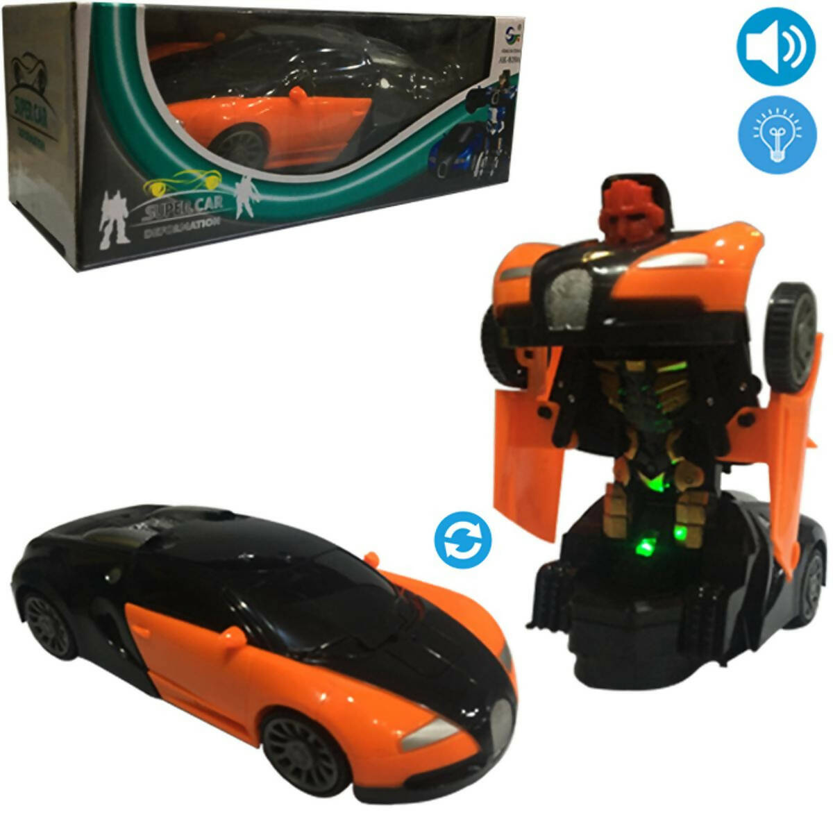Transformer Bugatti Robot Car - Light & Music - Orange