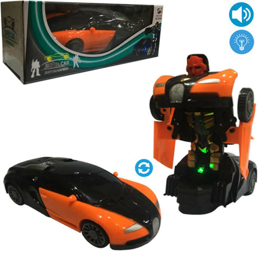 Transformer Bugatti Robot Car - Light & Music - Orange - ValueBox