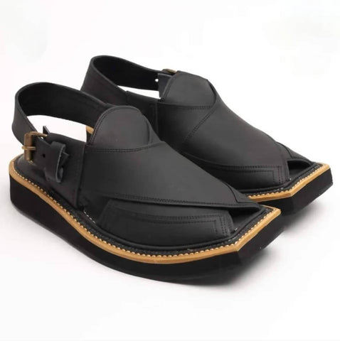 Black Shine Kaptaan Chappal | Peshawari Chappal Kheri for Men - ValueBox