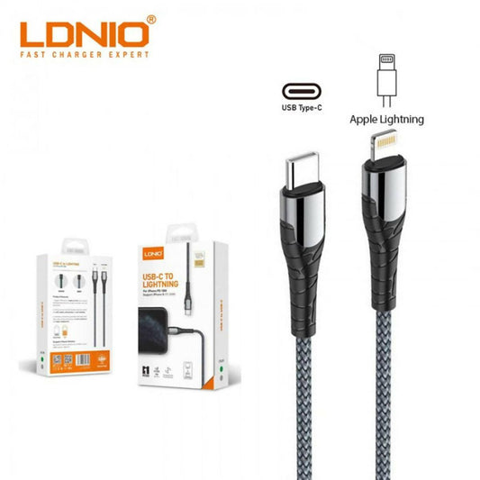 LDNIO New LC112 2M 18W Type-C to Lightning PD Fast Charging Braided Wiring Data Cable for Phone – Black