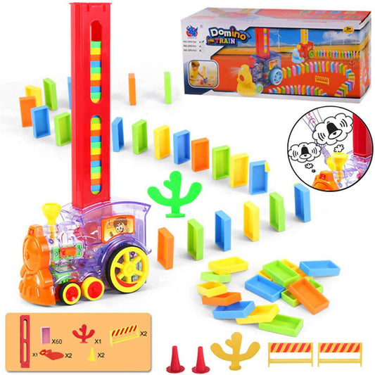 Domino Train Toy Set with 60 Pcs Colorful Dominoes Game Building Blocks Educational Boys Girls Children's Toys Gifts - ValueBox