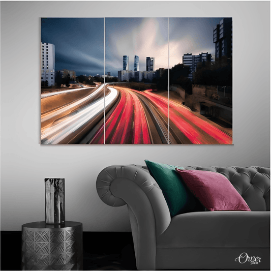 Home decor & Wall decor Time Lapse Madrid Highway (3 Panels) | Travel Wall Art - ValueBox
