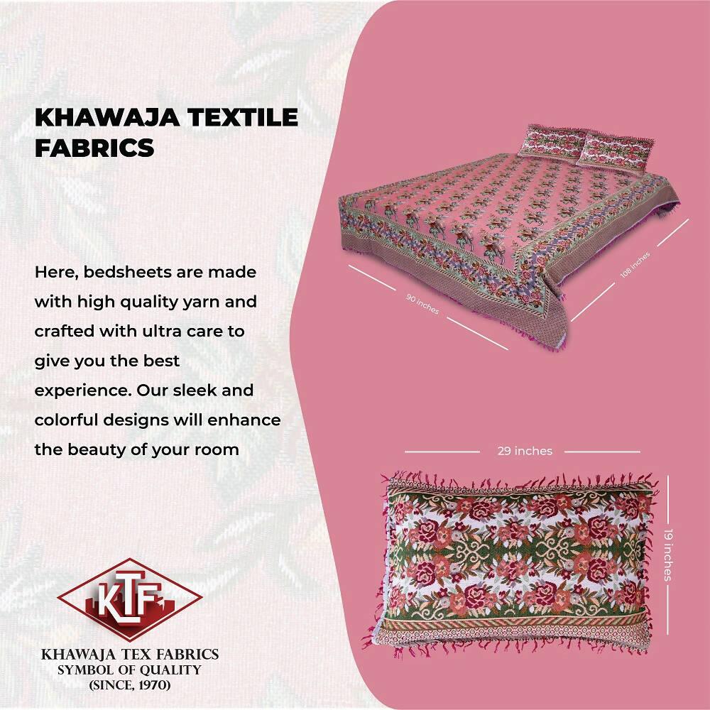 Khawaja King size doublebed sheet jacquard fancytraditional silk hand crafted bed set gultex style multani cotton polyester bed cover with 2 pillow covers A14 - ValueBox