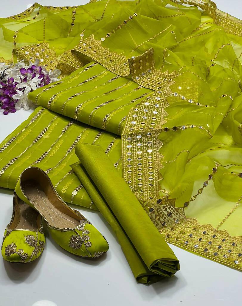 3 PC Unstitched Organza Shirt & Tissue Dupatta With kataan Trouser - ValueBox