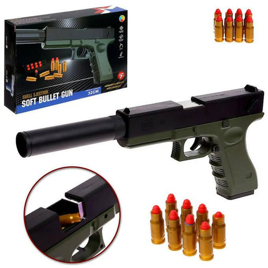 Glock Shell Ejection Nerf Soft Darts Toygun For Kids With 10 Soft Darts and 10 Shell - Size Approx. 32cm - Multicolor