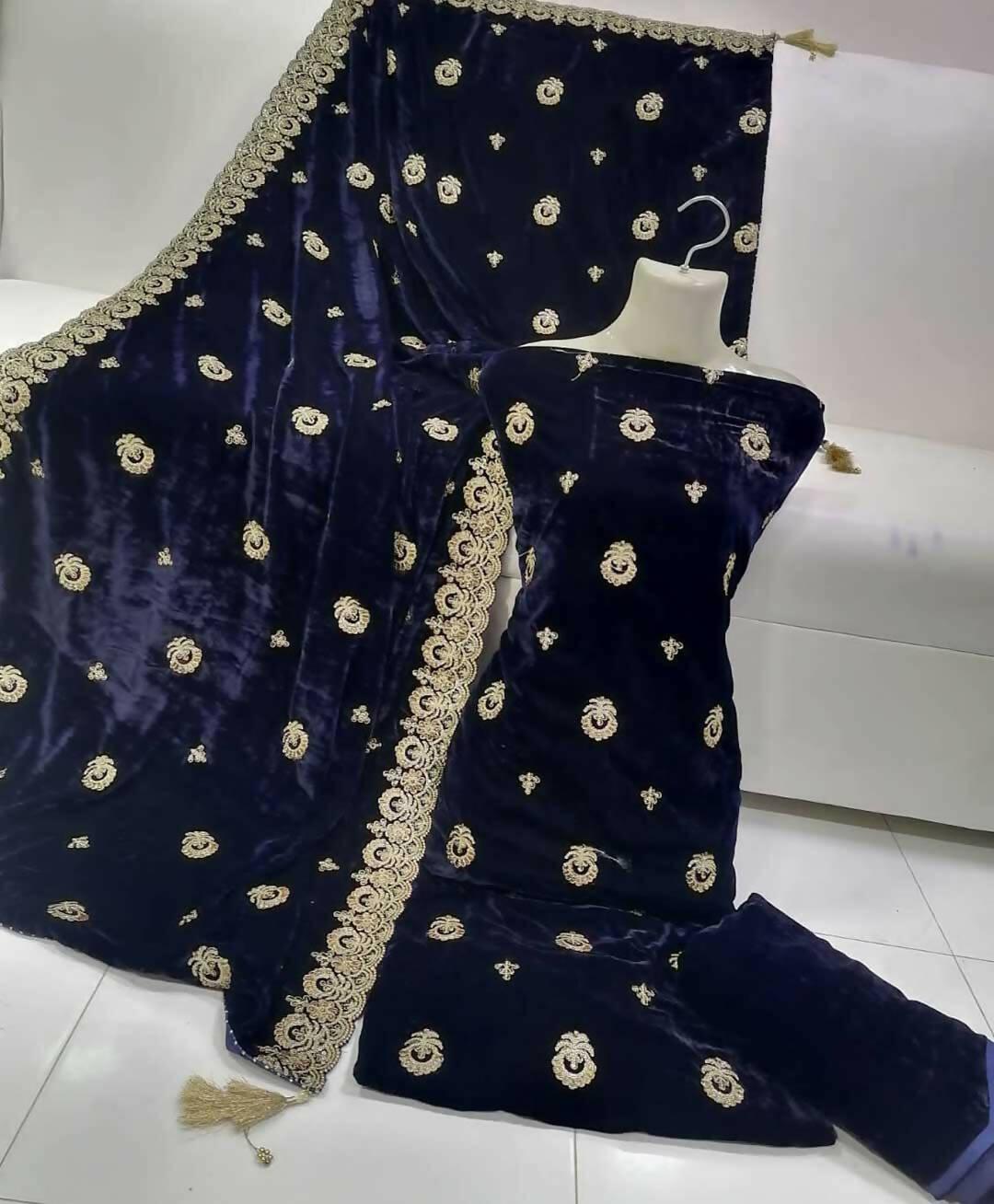 3 PC Unstitched Velvet Shirt, Dupatta And Trouser - ValueBox