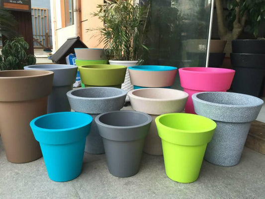 Pack of 4 Colorful Fiber Plastic pots for Plants & flowers Strong & lasting colors 6"x6"