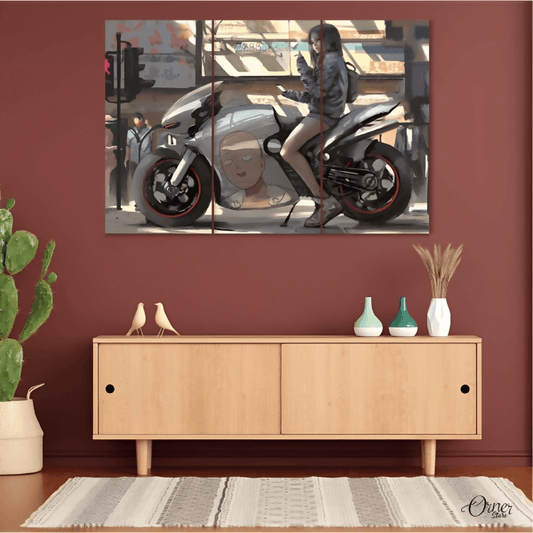 Home Decor & Wall Decor Painting Saitama Picture On A Silver Bike (3 Panels) | Bike Wall Art - ValueBox