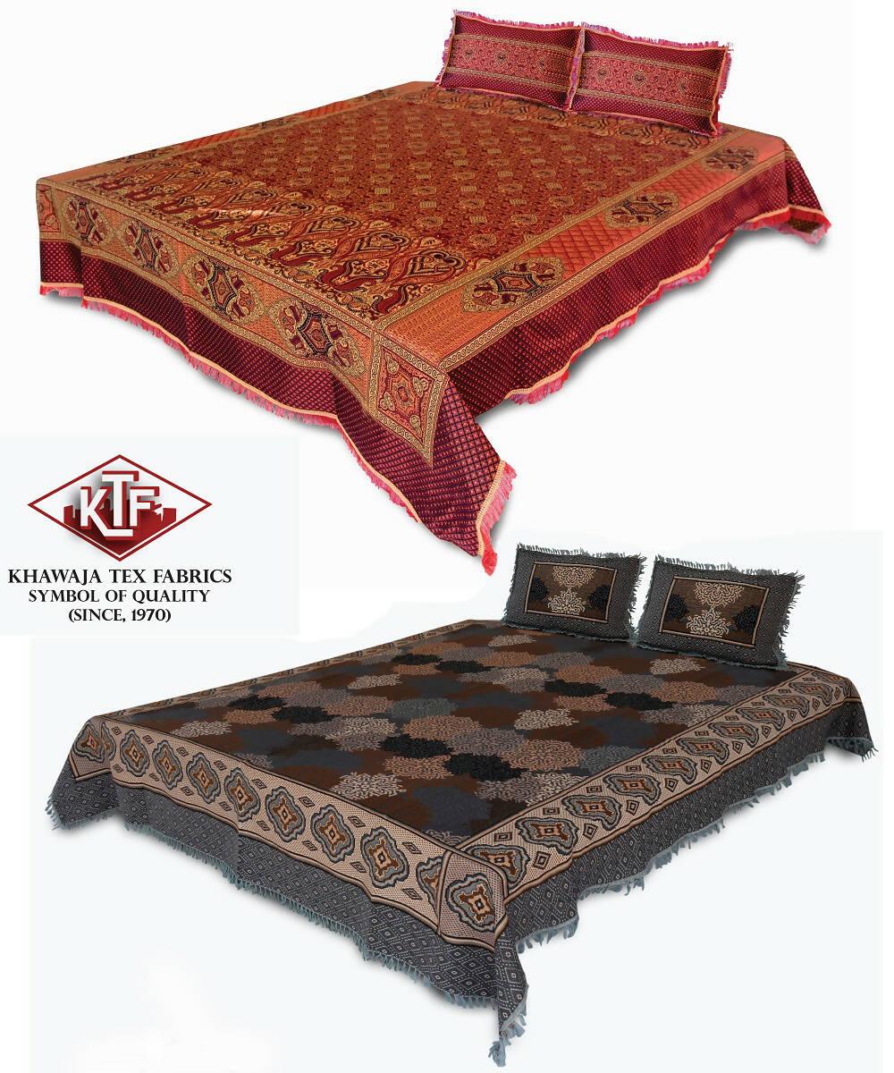 Pack of 2 Bedsheets Khawaja KING size bed sheet jacquard bed set bedsheets with 4 pillow covers A4 - ValueBox