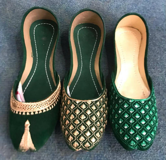 Green/White Leather Girls Empress Two-Toned Indian Khussa