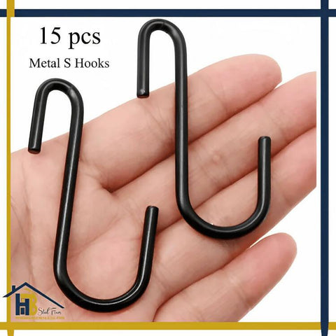 badgeHB One Set (15 Pieces) Customize Heavy Duty Metal S Hooks Black S Shaped Hooks Hanging Hangers Pan Pot Holder Rack Hooks for Kitchenware Spoons Pans Pots Utensils Clothes Bags Towels Plants - ValueBox