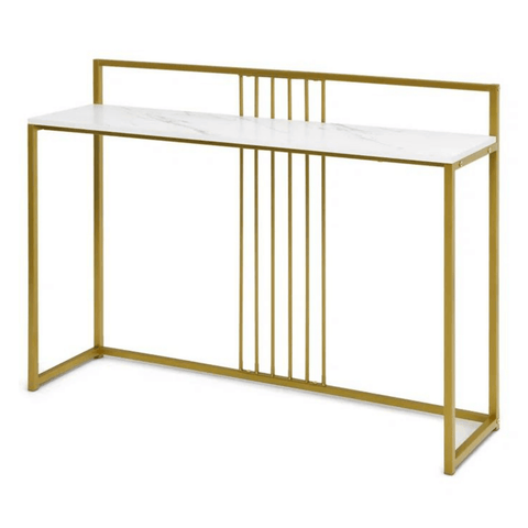 One Piece Customize, 47″ Gold Console Table Wood Entryway ,Table With Wooden Base, Modern Narrow Accent Console Table Behind Couch for Living Room, Hallway, Foyer, Entrance, White and Gold Modern and Simple - ValueBox