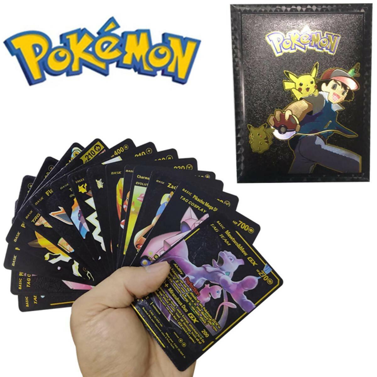 10 Pcs Pokemon Black Gold Foil Cards Pack Anime Cartoon Pokemon English Version Tcg Card For Fans Collection - ValueBox