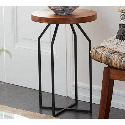 Decore To Adore Customize One Piece Brookside 3/4″ Wide Brown Wood Black Metal Accent Table - ValueBox