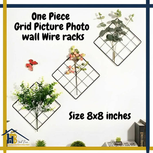 HB One Piece Customize, Metal Grid Wall Postcards Iron Mesh Photos Frame Display Home Bedroom DIY Decoration Square Decorative Shelf - ValueBox