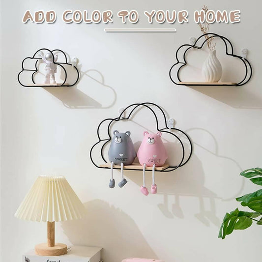 Wall Mounted Floating Shelves Black Cloud Shape, Modern Metal Wall Shelf, Simple Wood Partition Storage Shelves, Wall Decor Rack for Bedroom, Living Room, Kitchen and Office Customized by Creative Decore