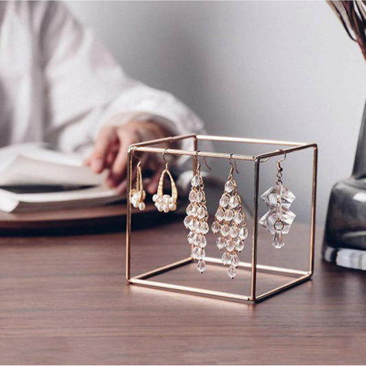 1Pcs Nordic Golden Jewelry Display Rack Simple Ornaments Cubic Metal Storage - ValueBox