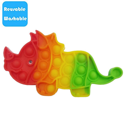 Push Pop Bubble Fidget Spinner Pop It Silicone Toy - 6 inches - Rainbow Rhinoceros