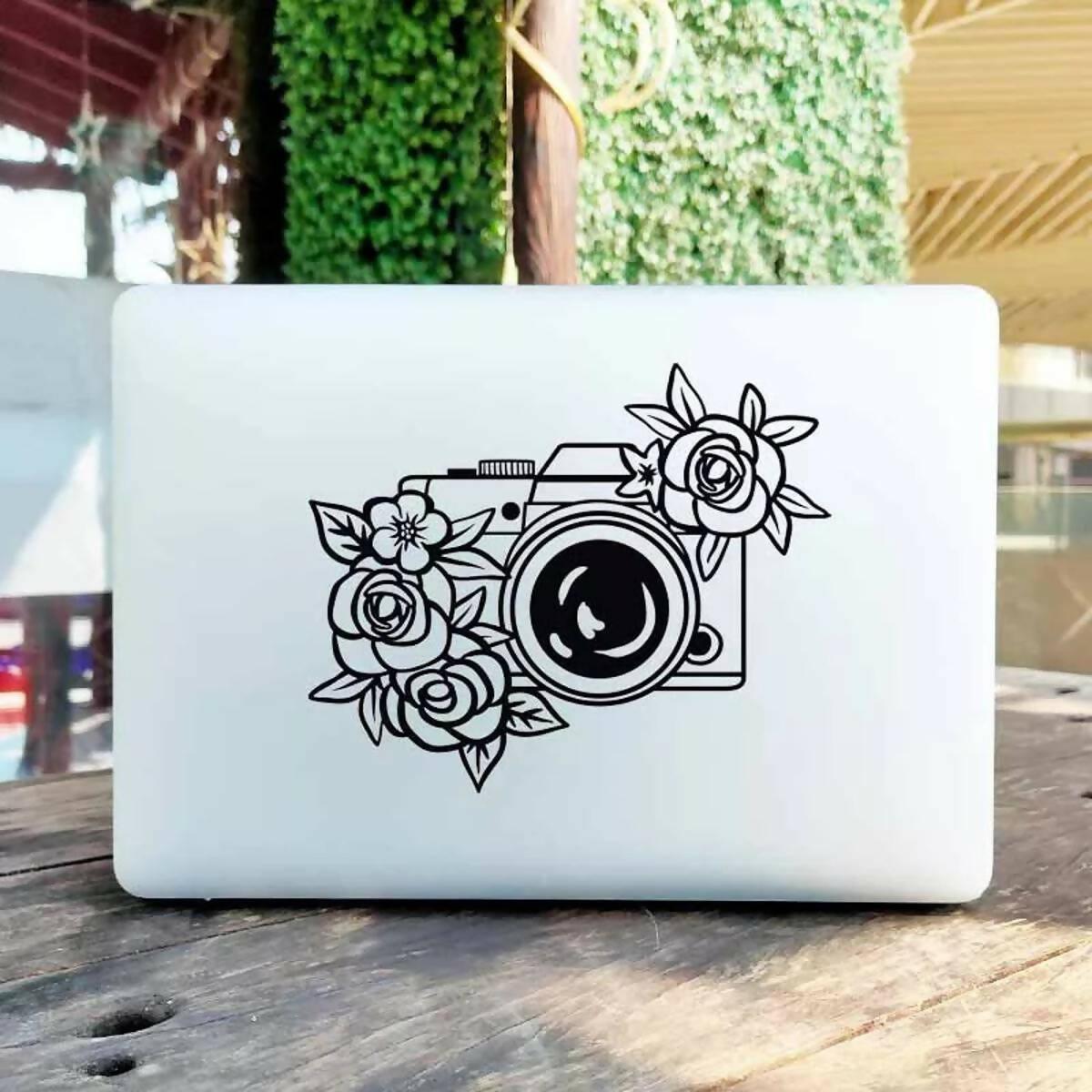 Floral Camera Photographer Vinyl Decal Laptop Sticker, Laptop Stickers for Boys and Girls, Bike Stickers, Car Bumper Stickers by Sticker Studio - ValueBox