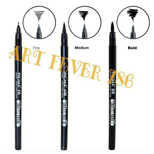 Sakura Pigma Brush Pens Black,set 3 pcs,1mm,2mm, 3mm - ValueBox