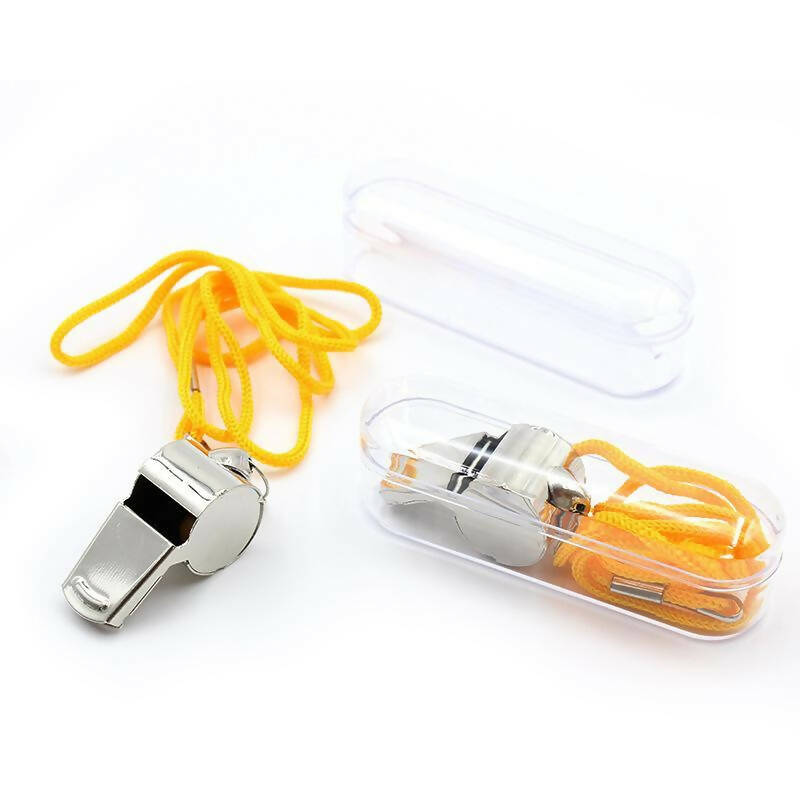 Pack of 10 - Football Soccer Referee Metal Whistle With Lanyard Silver Pea-Less