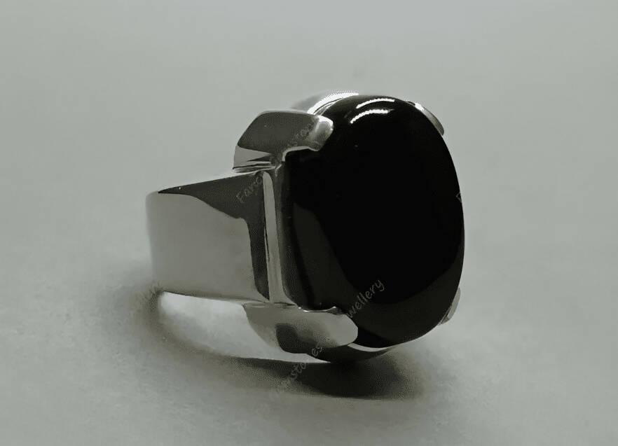 Natural Yemeni Black Aqeeq Sterling Silver 925 Handmade Black Agate Women Ring - ValueBox