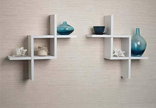 Home Sparle Cross Design Wooden Wall Shelf | Zig Zag Design Wall Shelve for Living Room and Office- Set of 2 (Black) (Sh457)