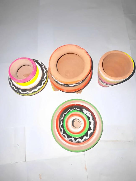 Clay Pots Kitchen Set (large) | Set of 5 Pcs | Kids Play & Home Decor | Clay Crockery Pots | Earthen Crockery Pots | Terracotta Crockery Pots